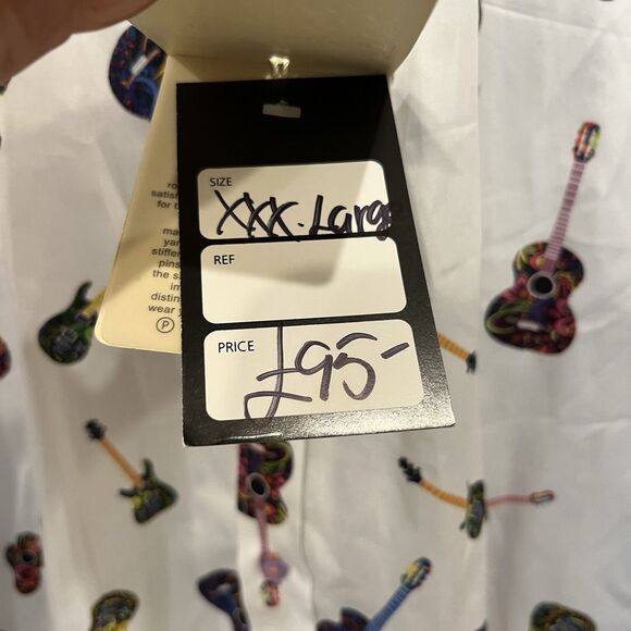 Mens Claudio Lugli Couture Guitar White Pink All Over Print Shirt New 3XL - Picture 4 of 8